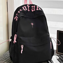 高颜值学生书包甜酷风小众刺绣字母美式中大学生双肩包旅游电脑包