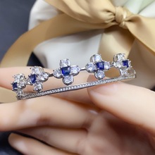 S925银镶嵌天然蓝宝石手镯4*4mm 时尚款直播供货一手货源