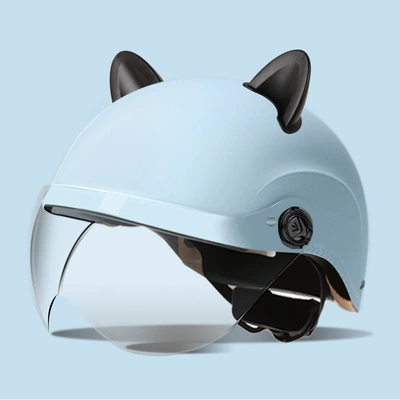 Motosiklet kaskı (dəbilqə), safety helmet - summer-helmet-frosted-blue-summer-helmet-transparent-mirror-accessories-rabbit-ears-black-one-size-fits-all