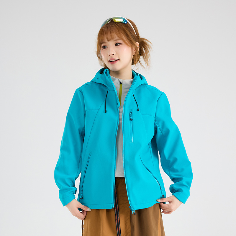 Women's Breathable Windproof Wear-Resistant Outdoor Hiking Jacket with Hood, Casual Sportswear Jacket