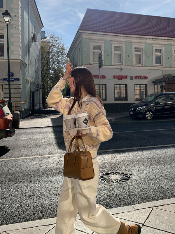 你好卡农 费尔岛毛球绑带针织开衫女秋2025新款宽松短款毛衣外套|undefined