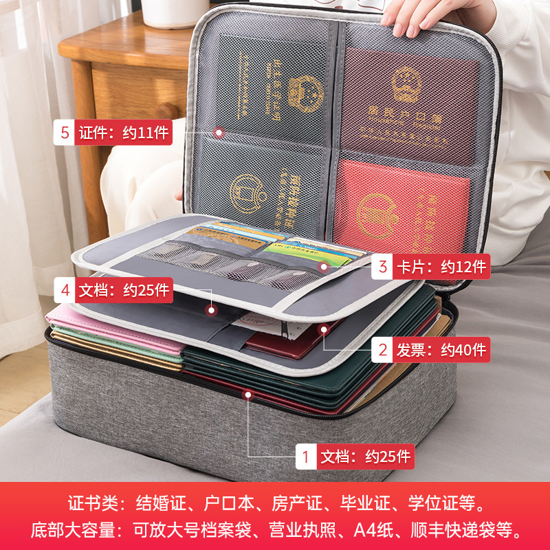 家庭用証明書収納バッグ大容量家庭用証明書パスポートカードバッグ防水ファイルファイルファイル整理収納袋|undefined