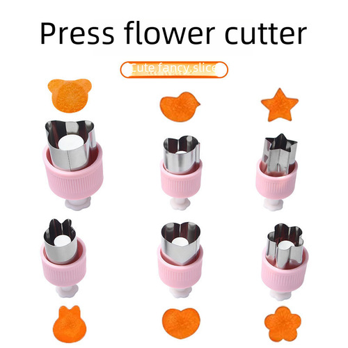 6-Piece Stainless Steel Squeeze Flower Cutter Baby Food Butterfly Pasta Fruit and Vegetable Cutter Kitchen Gadget