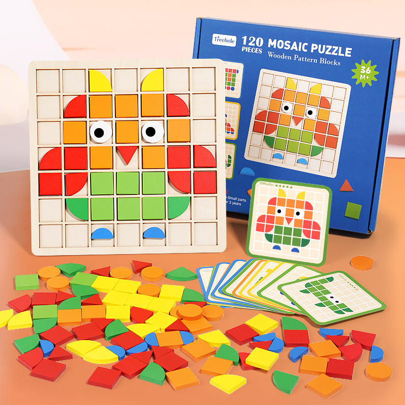 3D rompecabezas mosaico kindergarten juego de escritorio madera los niños educación temprana bloques educativos juguetes