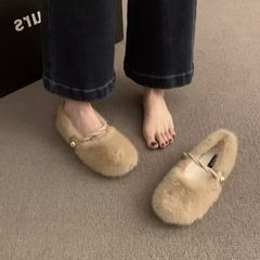 玛丽珍毛毛鞋女秋冬外穿加绒孕妇豆豆鞋棉鞋法式晚风温柔毛绒鞋子