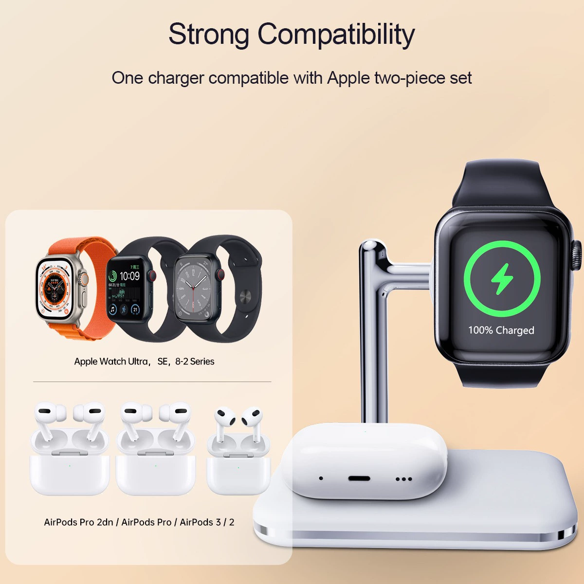 Apple, folding wireless watch, compatible charger, headphones, tubing, 2 in 1, (Cross-border trading)