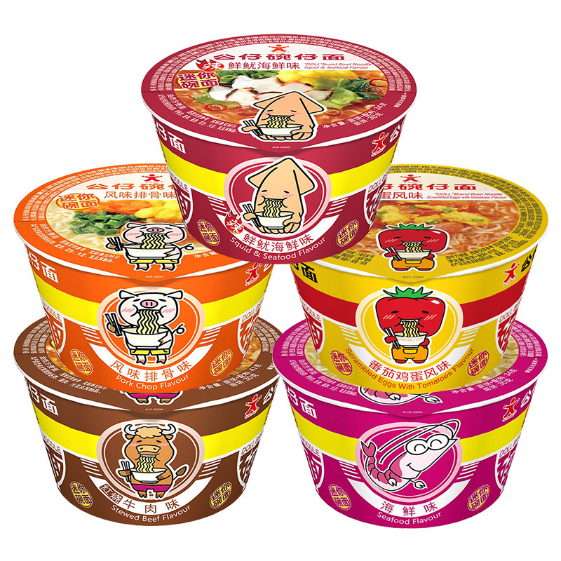 Hong Kong Mini Doll Noodle Bowl Snack Cup Instant Noodles Family Bucket Mixed Seafood Flavor