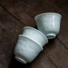 影青瓷品茗杯景德镇薄胎陶瓷杯子单个功夫茶杯家用单杯主人杯