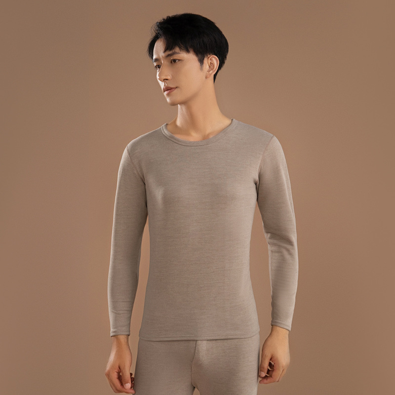 Nueva ropa interior térmica de los hombres de fondo delgado desgaste sin costuras cuello redondo ropa de otoño color sólido ropa de otoño pantalones largos traje de los hombres