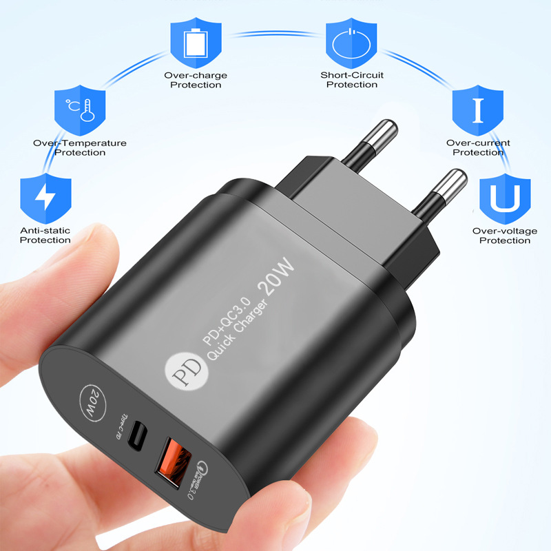 Nuevo cargador de teléfono móvil PD12W 5V2. 4A cabeza de carga tipo-c PD cabeza de carga adaptador estándar británico europeo y americano