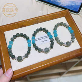 葡萄石绿幽灵翡翠天河石多宝渐变泰银925银大象单圈手链手串