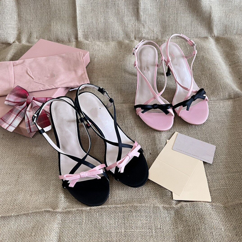 Summer two-tone sandals with bow heels low-cut