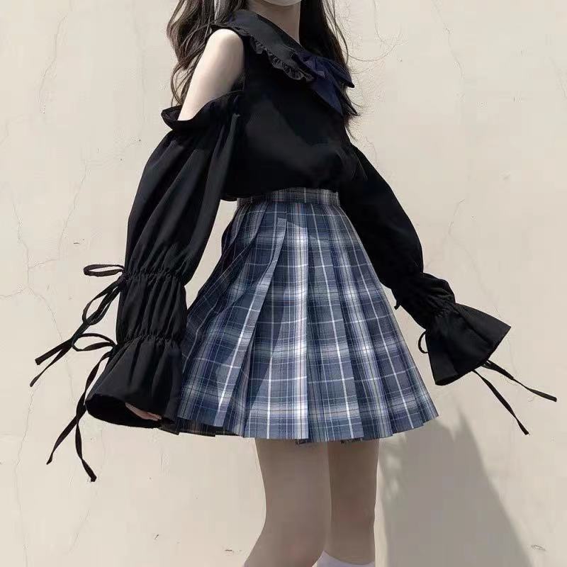日系jk制服裙正版女秋季泡泡袖衬衫长袖小学生学院风衬衣上衣套装