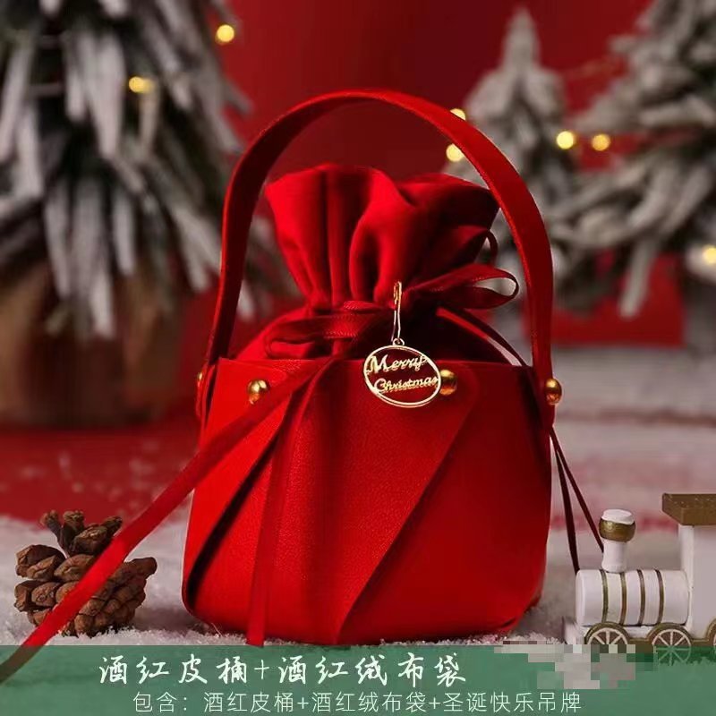 버건디 청동 가방 없음 크리스마스 태그 PU 가죽 버킷 레드