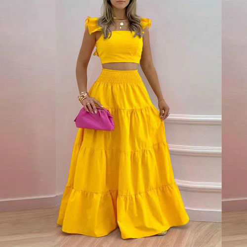 Cross-border 2025 New European and American Women's Fashion Solid Color Set Dress Sexy Strappy Dress Winter Dress Set for Women
