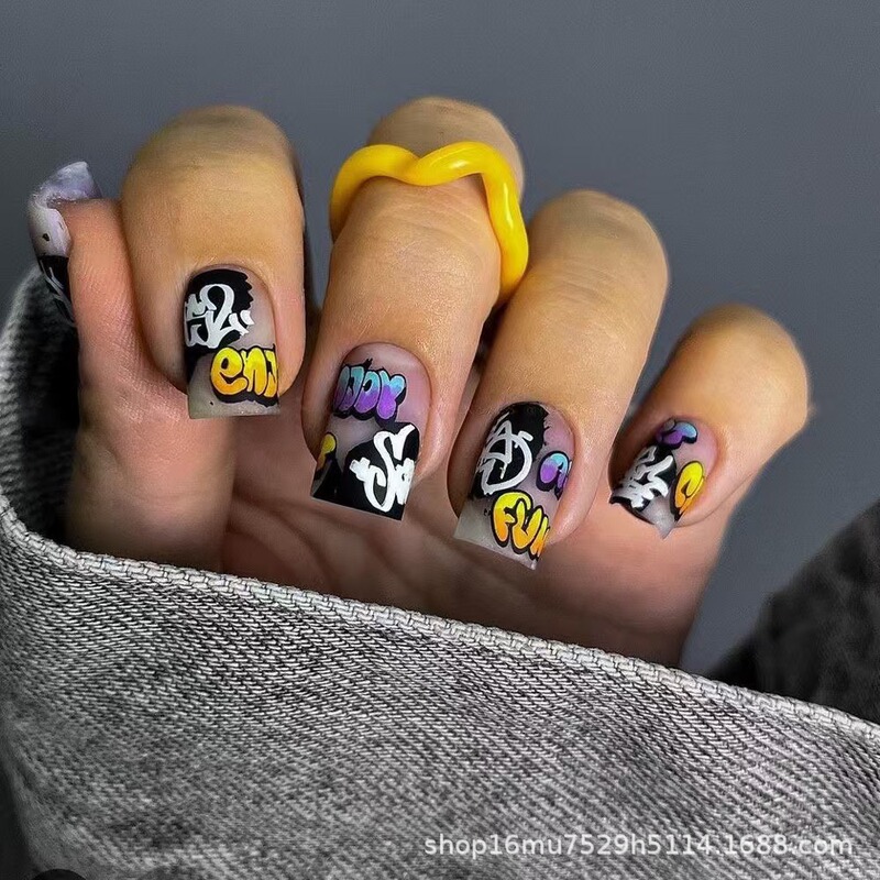 Cross-border New High Fashion Halloween Pattern Frosted Street WordArt Cartoon Graffiti Fake Nail Stickers
