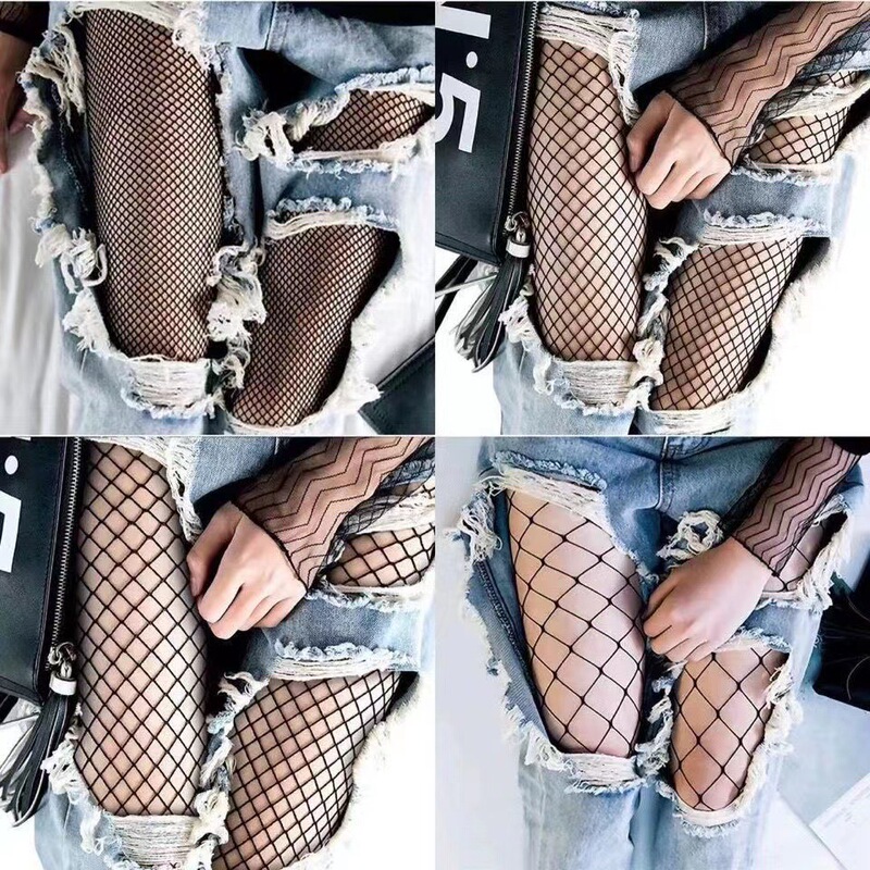 Jeans Hollow Fishnet Stockings Summer Thin JK Popular Black Silk Anti-hook Silk Women's Uniform Korean-style All-match Pantyhose Jeans Hollow Fishnet Stockings Summer Thin JK Popular Black Silk Anti-hook Silk Women's Uniform Korean-style All-match Pantyhose