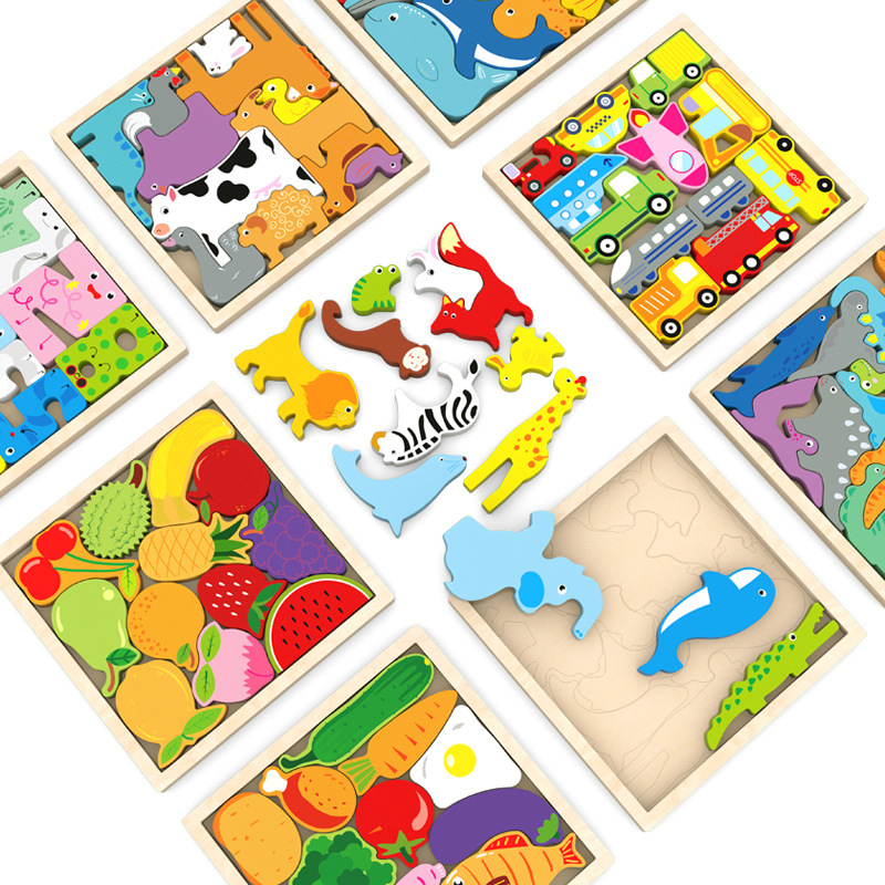 Educación temprana de madera puzzle tridimensional bloque de construcción de tráfico de animales puzzle cognitivo bebé desarrollo de inteligencia juguete de puzzle
