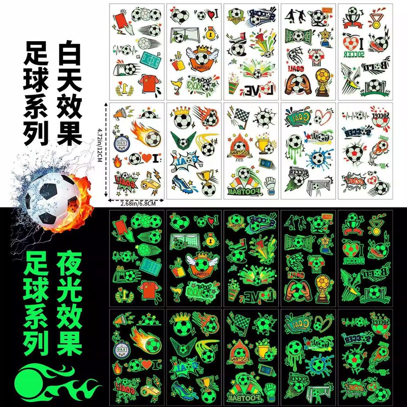 2026 Luminous Football Tattoo Stickers Customized Waterproof European World Cup Event Fan Club Temporary Face Stickers