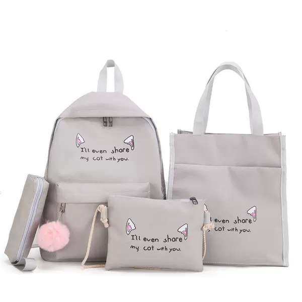 Junior Senior high school Campus Student Schoolbag Four-piece Set Korean-style Ins Style Student Backpack Oxford Cloth Water-repellent Backpack