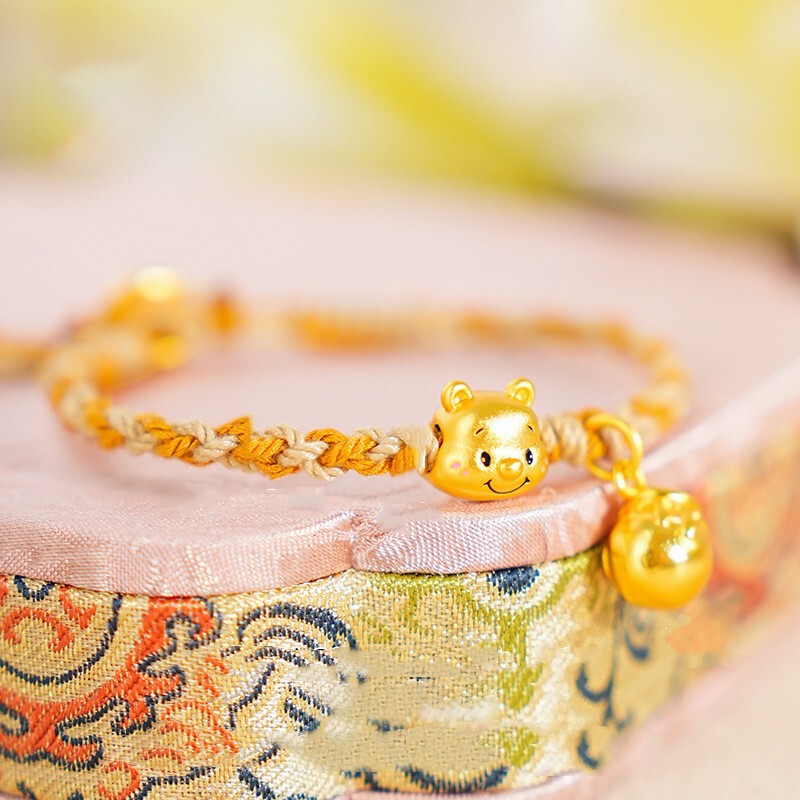 Water Shell Gold Winnie the Pooh Gold Bracelet Girls Honey Pot Transfer Bead Bracelet Pure Gold 999 Zodiac Year Red Rope