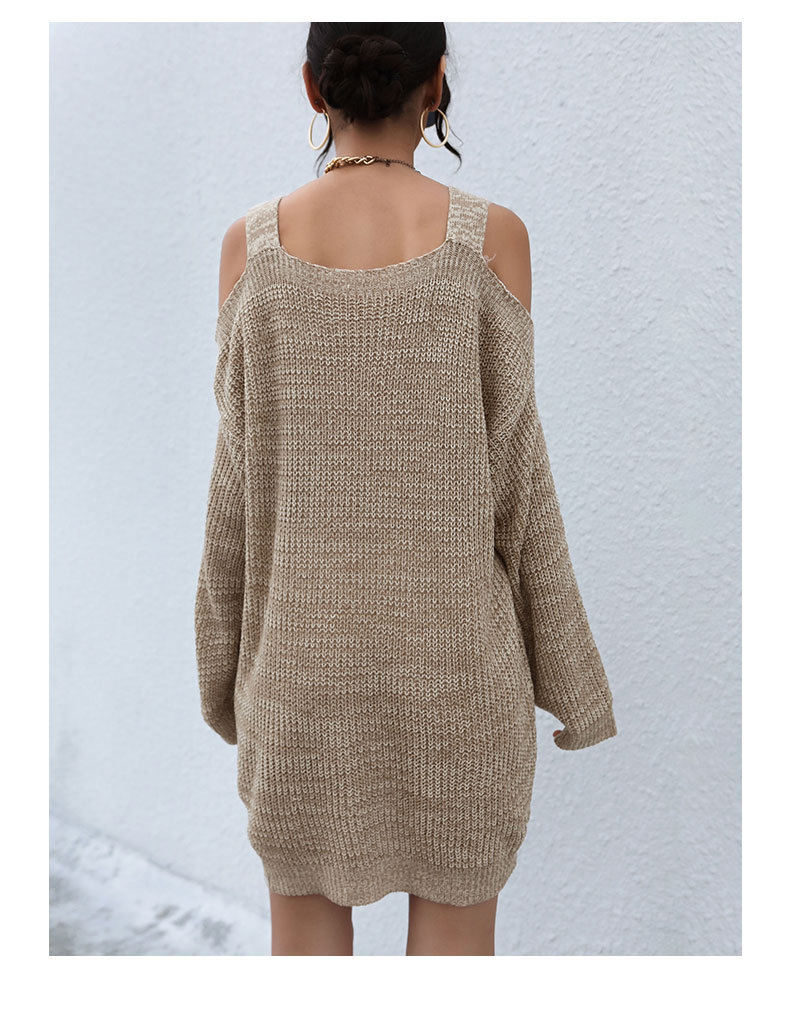 long-sleeved square neck off-shoulder hollow knitted sweater dress nihaostyles wholesale clothing NSDMB88730