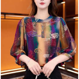 景星庆云2026新款圆领气质小衫女衬衫洋气衣服时髦上衣打底