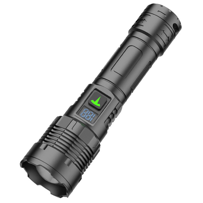 Antorcha láser multifuncional de visualización digital blanco amarillo doble fuente de luz telescópica zoom portátil al aire libre luz fuerte iluminación linterna