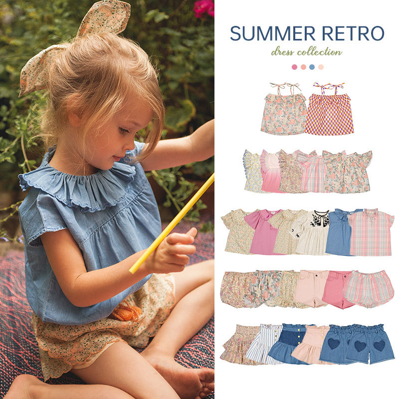 !  Children's top 24 summer lou baby girl sweet pastoral style sleeveless suspender shirt skirt suit