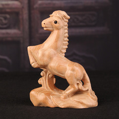 桃木馬擺件木雕木質原色十二生肖馬手把件汽車擺件屬相馬吉祥物