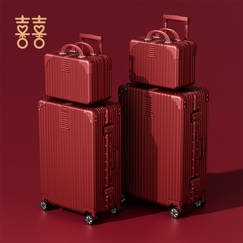 Ou Yu Wedding Case Luggage wine red Accompanying Case Women's Trolley Case Wedding Bridal Makeup Password Leather Case