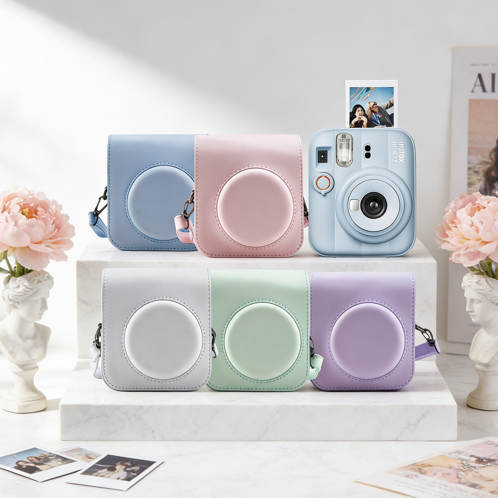 New Product Polaroid Bag Mini13 Special Camera Bag Pure Color Pu Camera Storage Bag Camera Bag with Iron Buckle and Back Pocket