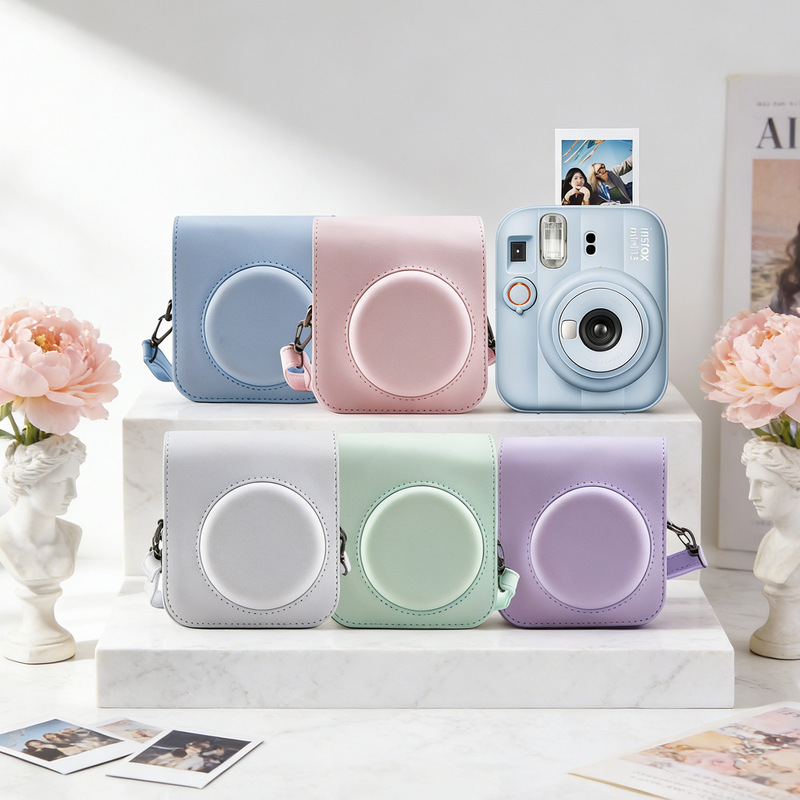 New Product Polaroid Bag Mini13 Special Camera Bag Pure Color Pu Camera Storage Bag Camera Bag with Iron Buckle and Back Pocket