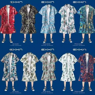Hawaiian Flower Shirt Men's plus size Loose Short-sleeved Hainan Sanya Beach Island Clothing Ice Silk Thin Shorts suit