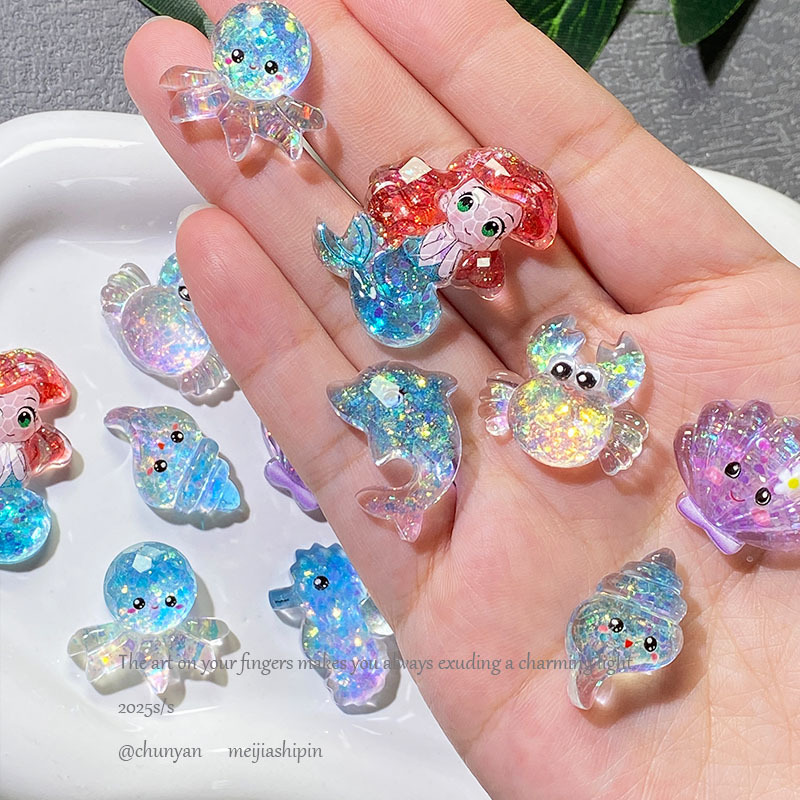 海洋系列冰透细闪海星海豚diy树脂配件卡通饰品手工发夹贴片批发|undefined