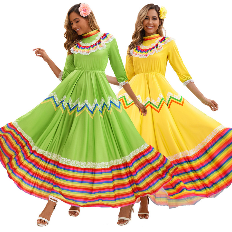 in stock five-color Mexican national Spanish big skirt dress stage performance clothing foreign trade cross-border supply