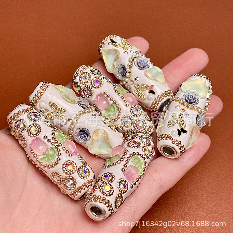 Nepal inlaid series handmade barrel beads diy accessories handmade loose beads spacer beads Buddha necklace accessories