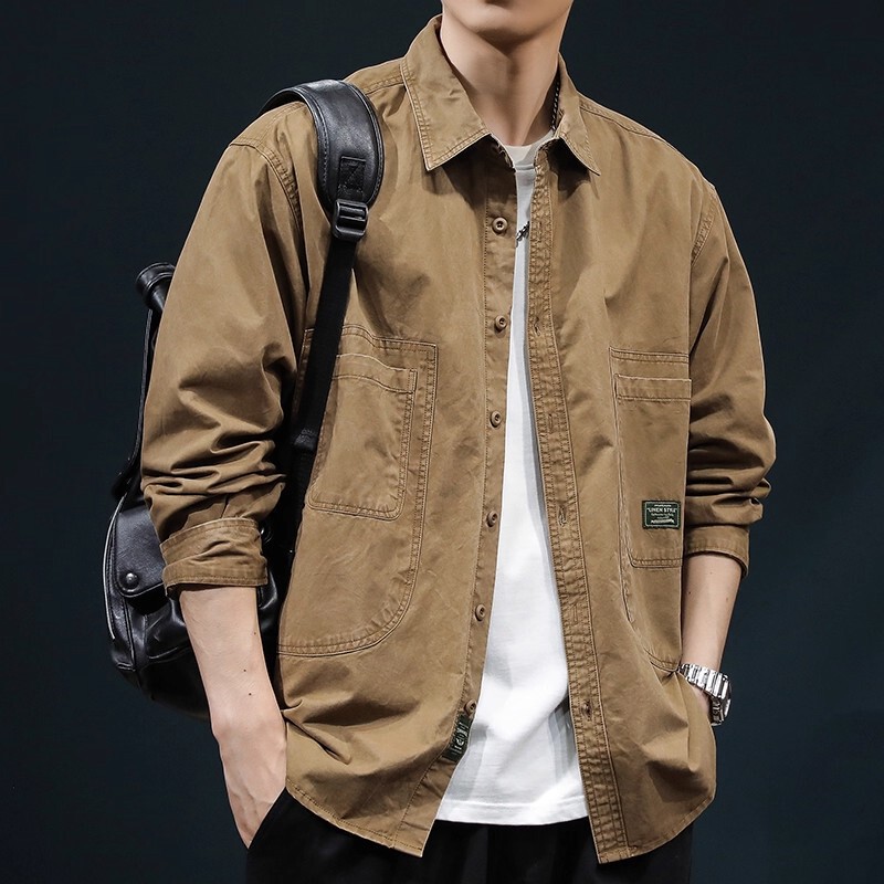 American Heavy Khaki Work Shirt Men's Spring and Autumn Casual Jacket Men's Top Trendy Brand American Heavy Khaki Work Shirt Men's Spring and Autumn Casual Jacket Men's Top Trendy Brand