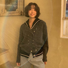 预售2025冬季新款韩国v*iaplain百搭羊驼毛圆领双排扣针织毛衣