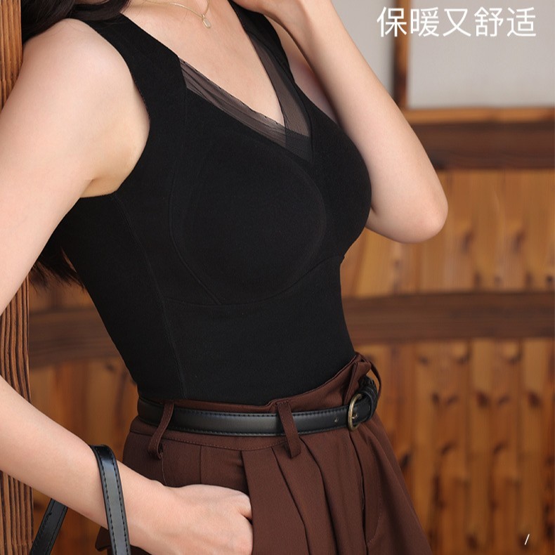 2025冬季加绒加厚德绒带胸垫可外穿固定杯内衣 石墨烯保暖背心女|undefined