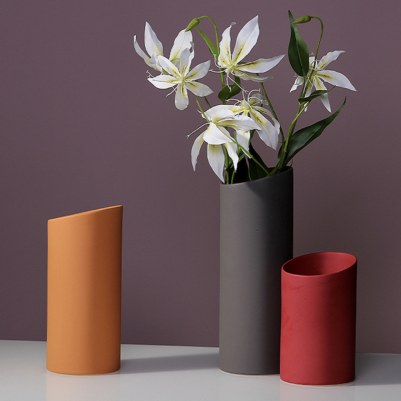 Creative Nordic art Morandi ceramic vase ornaments flower arrangement dried flowers living room dining table home decoration flower vessel