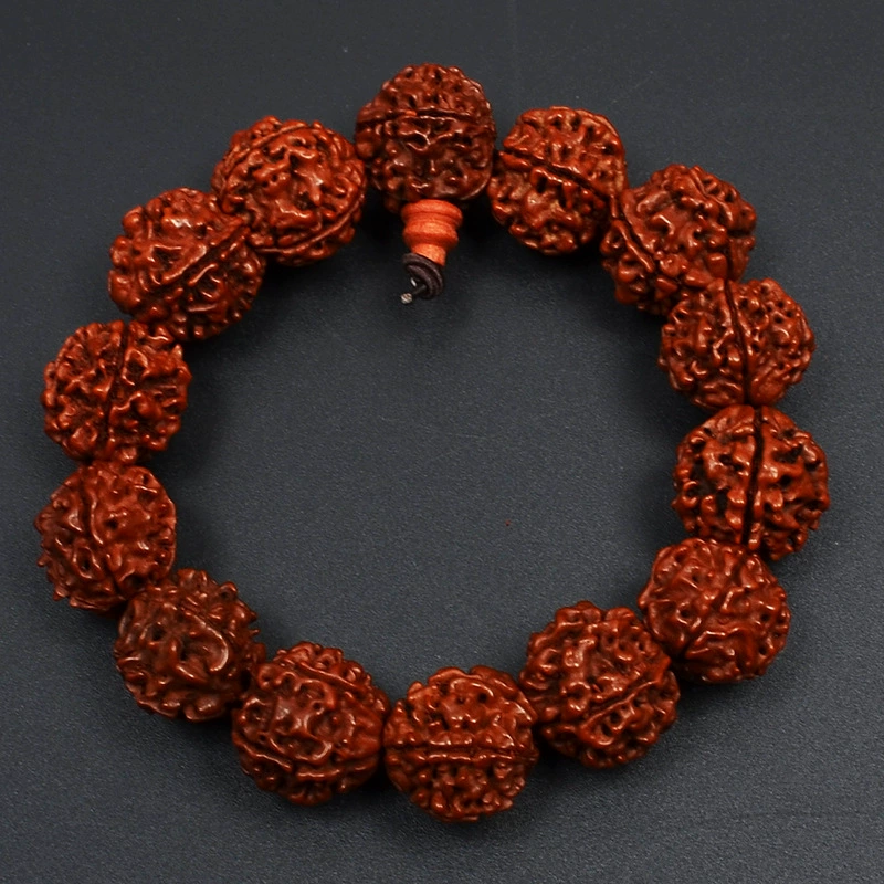 Bodhi Rosary Bracelet, Walnut Round Beads, Multiple Diameters 8–20 mm, Hand-Strung