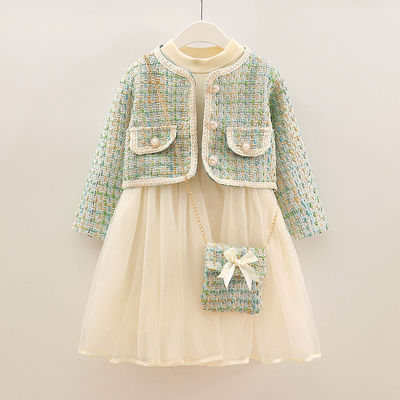 女童秋季連衣裙女大童套裝小香風套裝裙兩件套網紗公主裙4-10歲穿