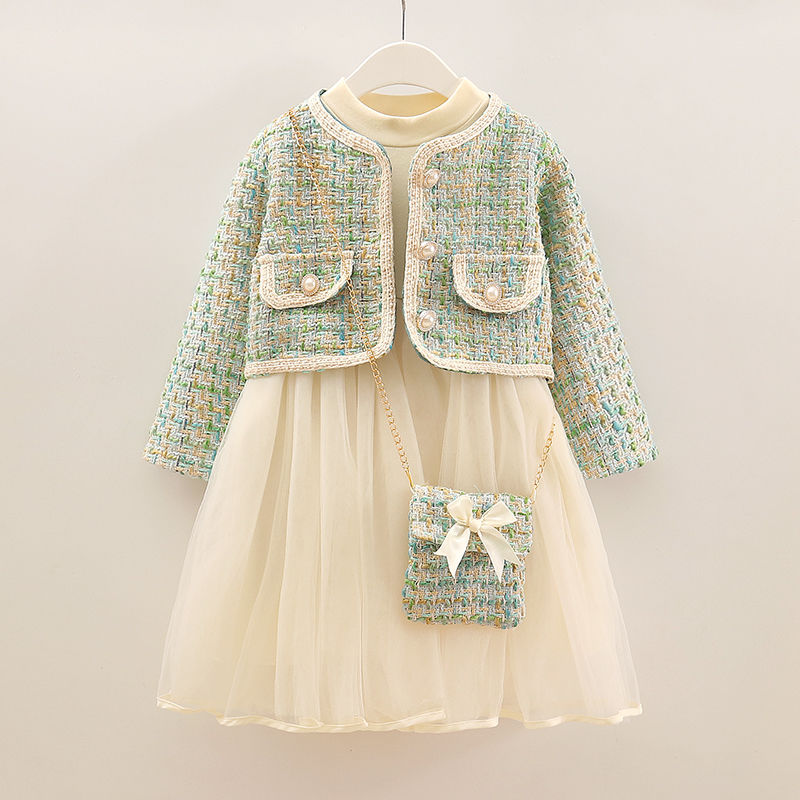 girl Autumn Dress Big boy suit Small fragrant wind Suit skirt Two piece set Jacobs Princess Dress 4-10 Years old wear