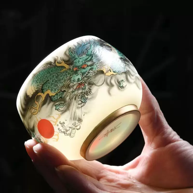 羊脂玉龙杯萌兔主人杯白瓷陶瓷功夫个人茶杯建盏杯品茗杯茶盏礼品