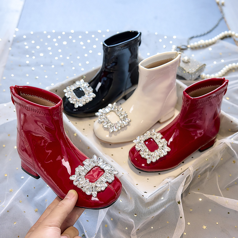 Girls' Boots 2026 New Autumn and Winter Red Leather Boots Fleece-Lined Baby Boots Little Girl Princess Kidsren's Short Boots