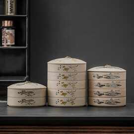 粗陶可叠放普洱茶饼罐老岩泥仿古白茶叶罐茶饼收纳茶罐高档高颜值