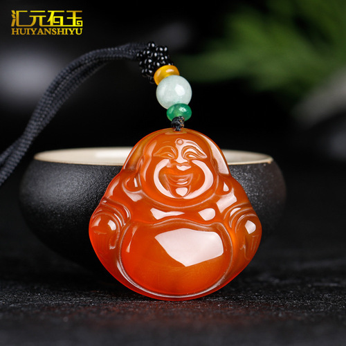 Natural red agate Guanyin Buddha pendant jade jade carnelian pendant necklace live supply wholesale