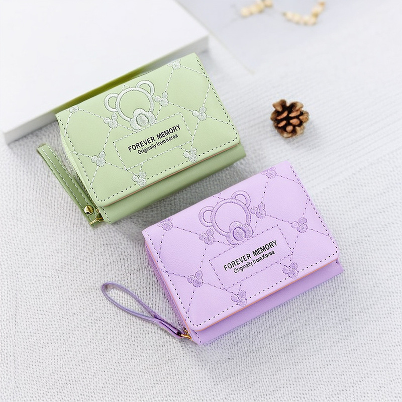 Women's wallet short fashion embroidered coin purse women's 30% discount card bag multi-card large capacity wallet factory direct sales