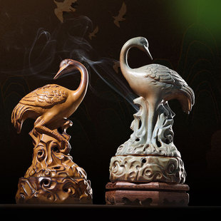 Creative Ceramic Crane Incense Furnace Ornaments Household Indoor Vintage Aromatherapy Furnace Study Room Tea Room Zen Sandalwood Incense Furnace